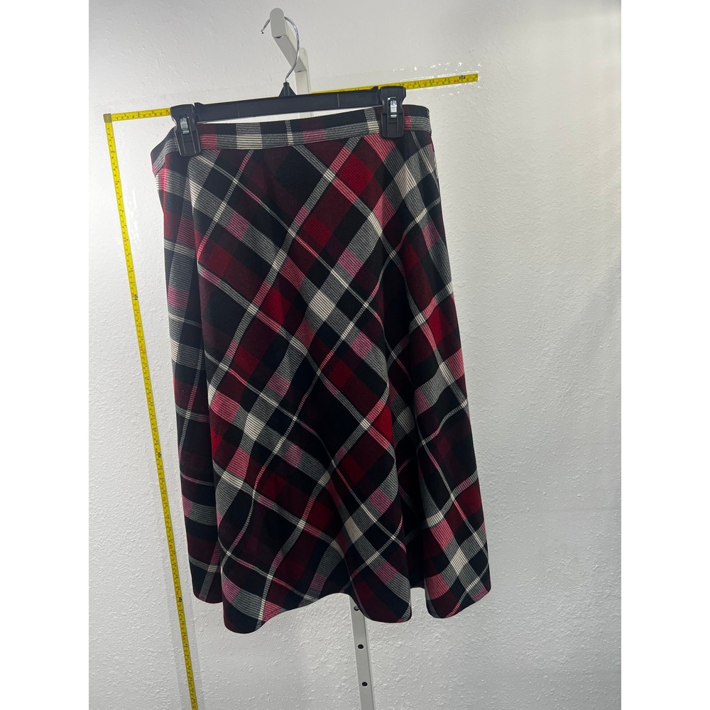 Linda Matthews Red Black Plaid A-Line Midi Skirt Womens Medium Preppy Academia